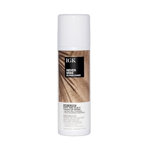 IGK NEVER MISS Root & Scalp Touch-Up Spray - Dark Blonde | Temporary Gray Coverage for Roots & Thinning Hair | Waterproof, Sweat-Resistant, Non-Flaking | With Biotin, Rosemary & Squalane | 2oz Avelisse