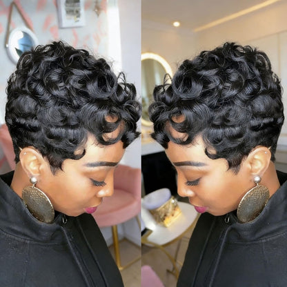 Nigteye Short Pixie Wigs for Black Women - Natural Black Curly Pixie Cut Wig Synthetic Hair