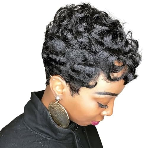 Nigteye Short Pixie Wigs for Black Women - Natural Black Curly Pixie Cut Wig Synthetic Hair - görsel 6
