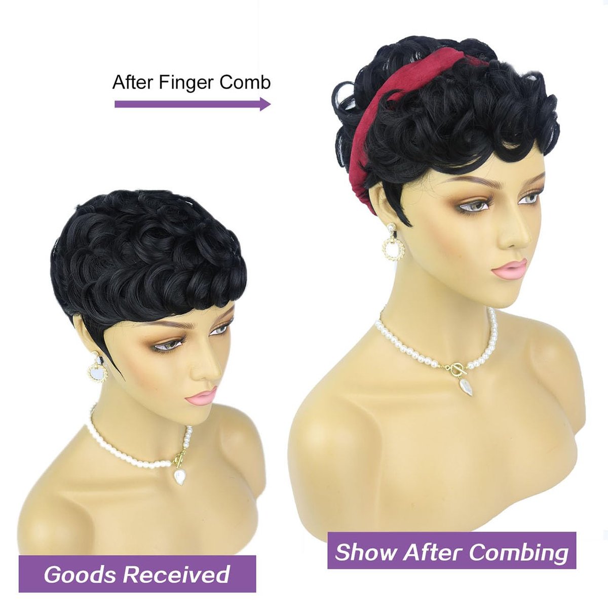 Nigteye Short Pixie Wigs for Black Women - Natural Black Curly Pixie Cut Wig Synthetic Hair - görsel 7
