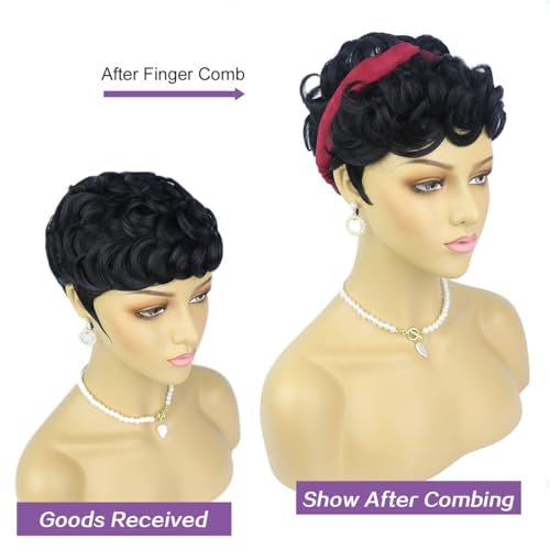Nigteye Short Pixie Wigs for Black Women - Natural Black Curly Pixie Cut Wig Synthetic Hair - görsel 8