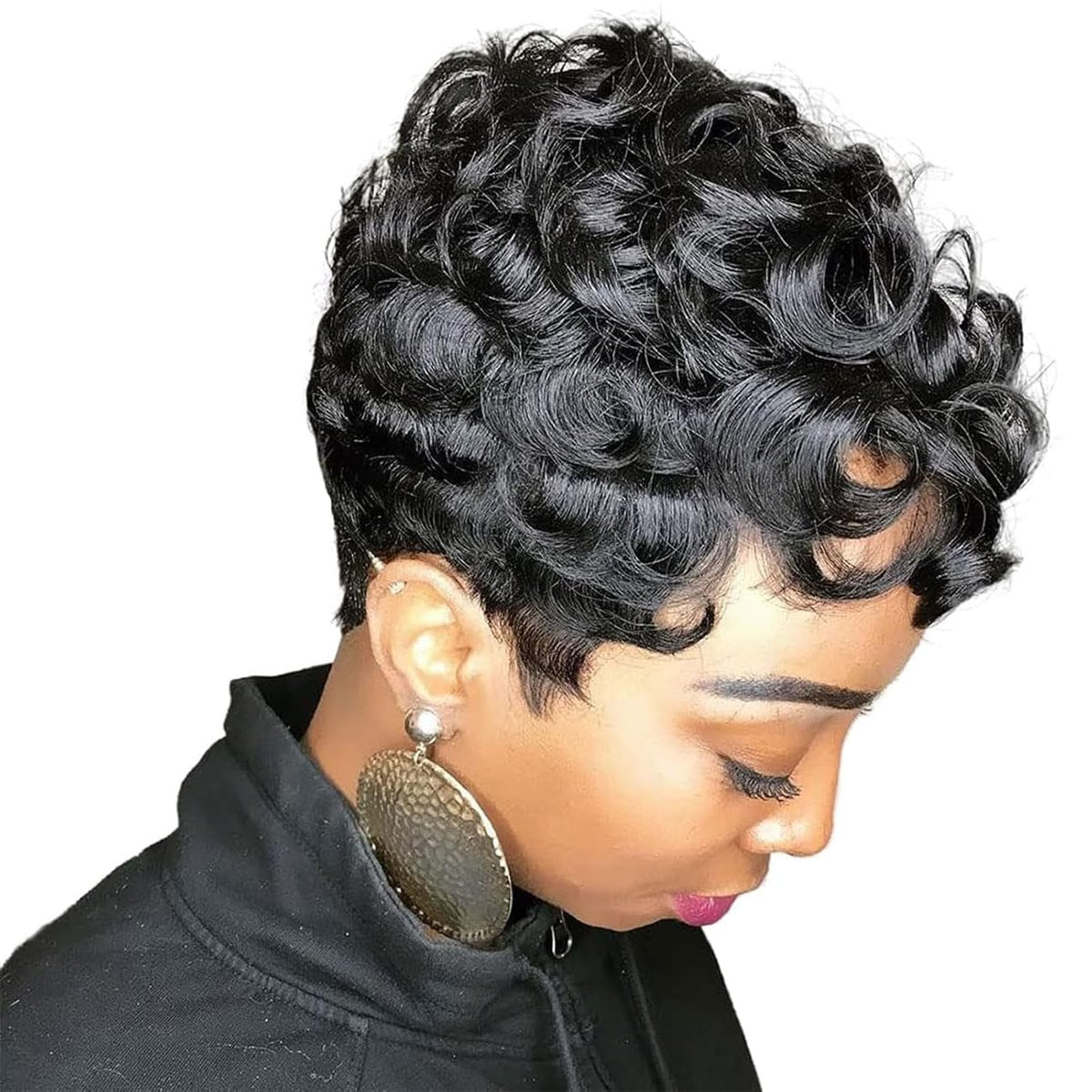 Nigteye Short Pixie Wigs for Black Women - Natural Black Curly Pixie Cut Wig Synthetic Hair - görsel 5