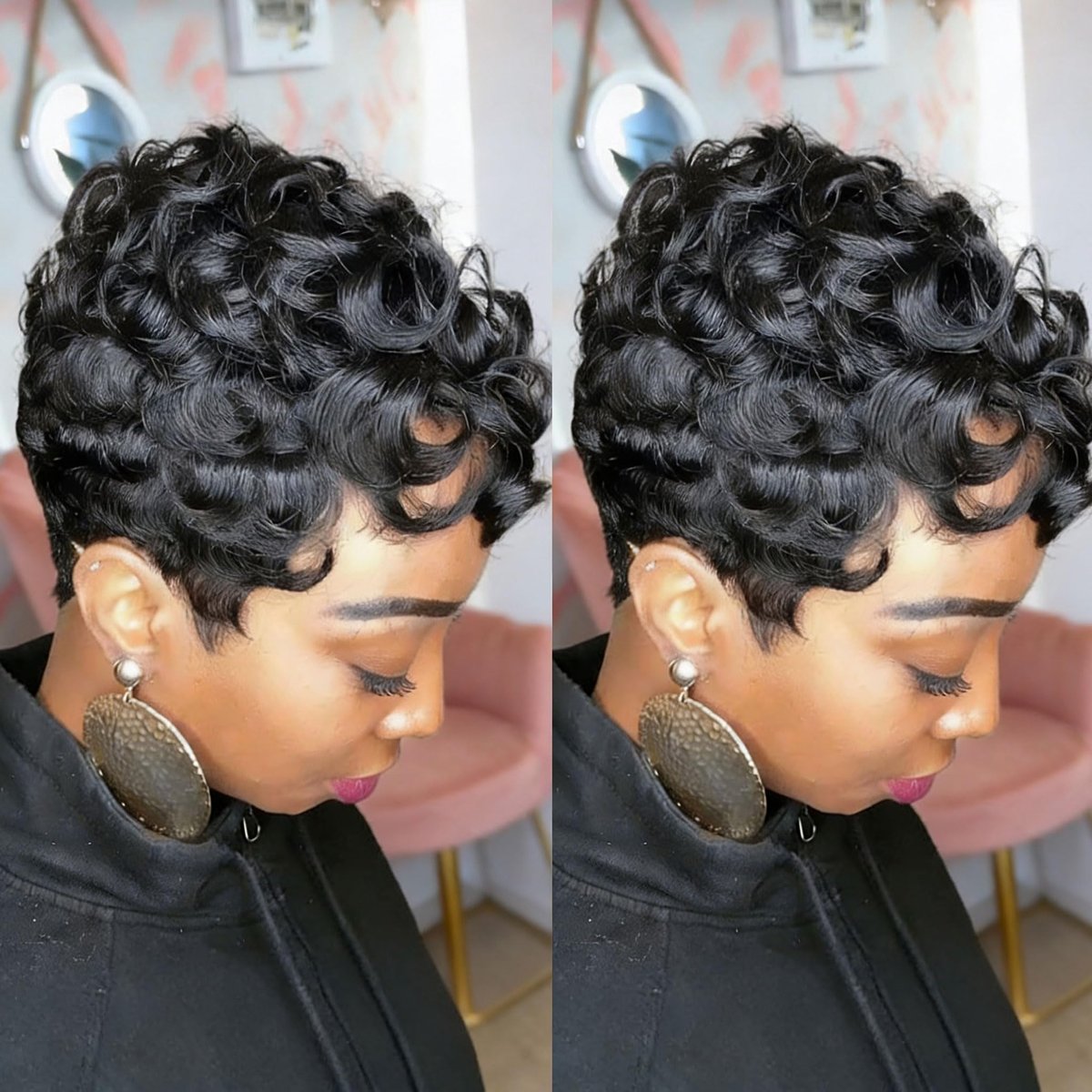 Nigteye Short Pixie Wigs for Black Women - Natural Black Curly Pixie Cut Wig Synthetic Hair - görsel 1