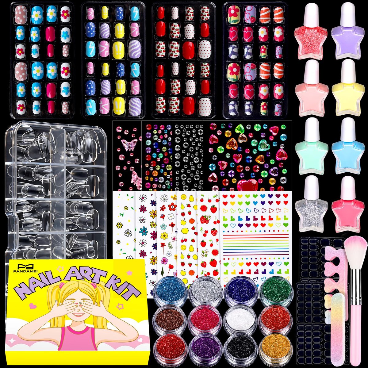 FANDAMEI Nail Kit for Girls - Complete Press on Nails, Nail Polish & Art Set for Teens (Multicolor) Avelisse
