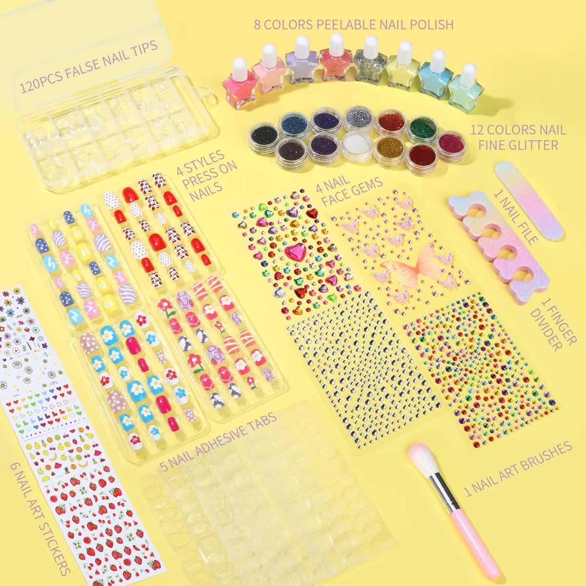 FANDAMEI Nail Kit for Girls - Complete Press on Nails, Nail Polish & Art Set for Teens (Multicolor) Avelisse