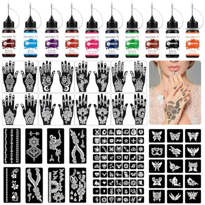 10-Color Temporary Tattoo Kit with 86 Stencils for Kids, Adults & Beginners - Body Art Painting Party Fun Avelisse