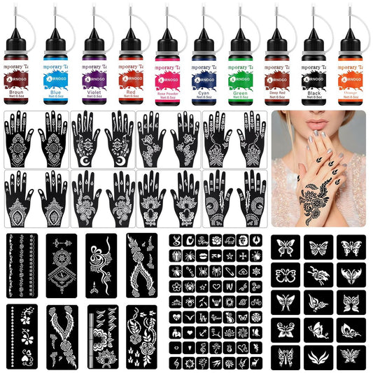 10-Color Temporary Tattoo Kit with 86 Stencils for Kids, Adults & Beginners - Body Art Painting Party Fun Avelisse