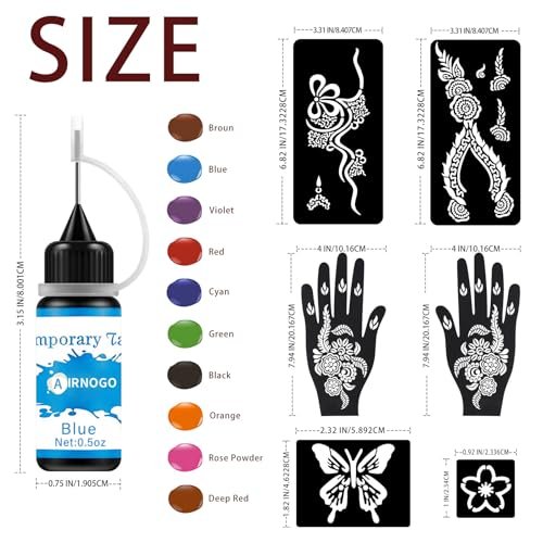 10-Color Temporary Tattoo Kit with 86 Stencils for Kids, Adults & Beginners - Body Art Painting Party Fun Avelisse
