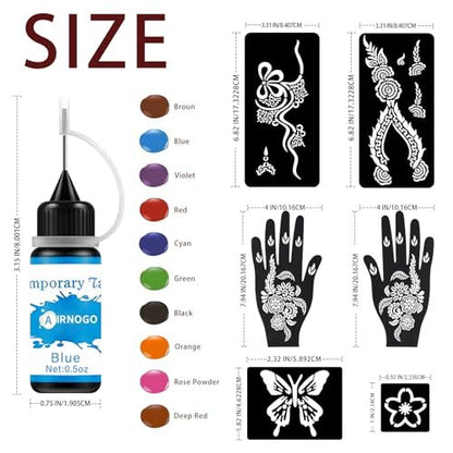 10-Color Temporary Tattoo Kit with 86 Stencils for Kids, Adults & Beginners - Body Art Painting Party Fun Avelisse