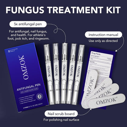OMZOK Toenail Fungus Pen - 25% Undecylenic Acid & Tea Tree Oil Extra Strength Treatment for Damaged Nails - 5 Pens Avelisse