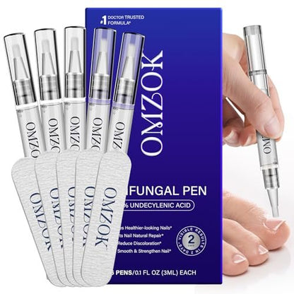 OMZOK Toenail Fungus Pen - 25% Undecylenic Acid & Tea Tree Oil Extra Strength Treatment for Damaged Nails - 5 Pens Avelisse