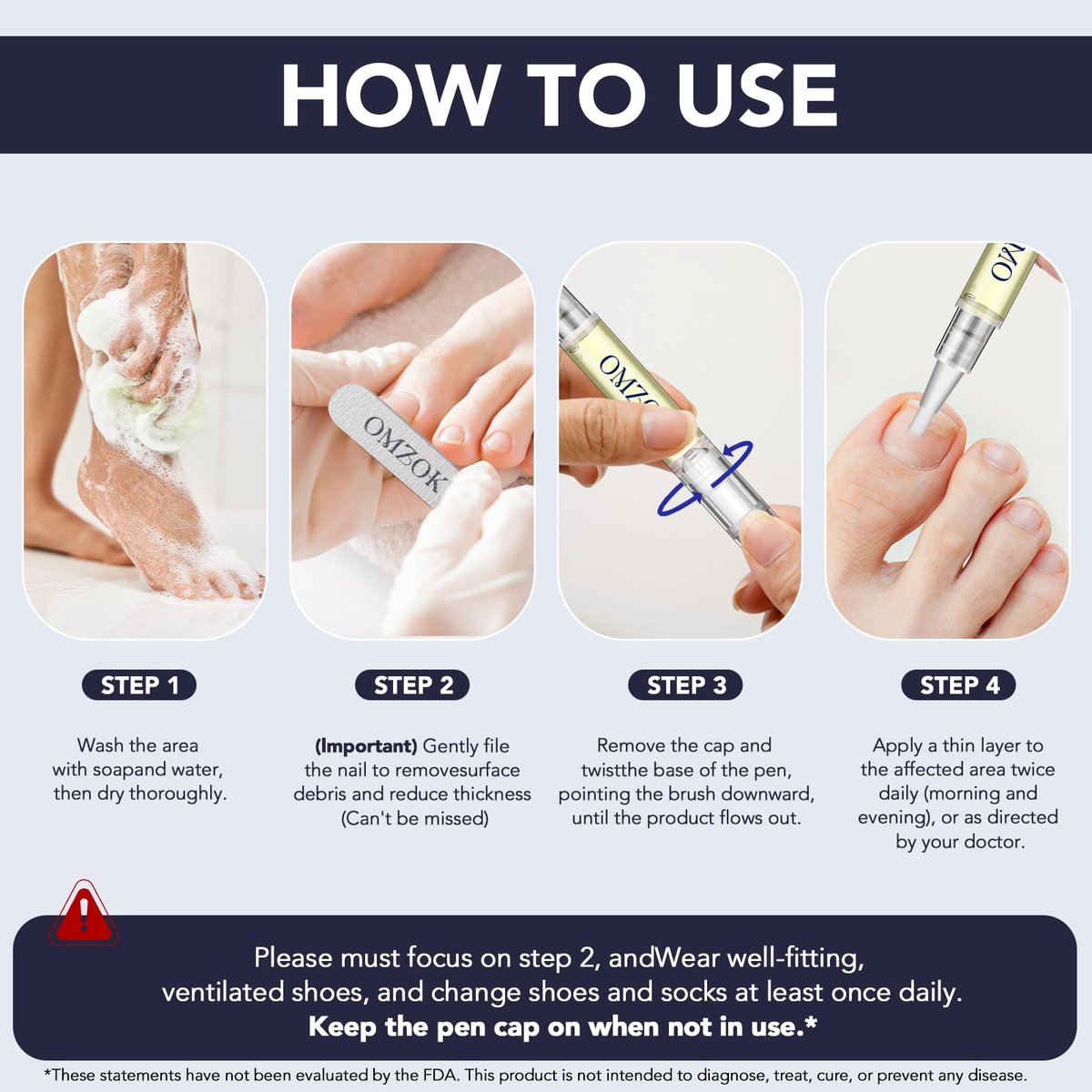 OMZOK Toenail Fungus Pen - 25% Undecylenic Acid & Tea Tree Oil Extra Strength Treatment for Damaged Nails - 5 Pens Avelisse