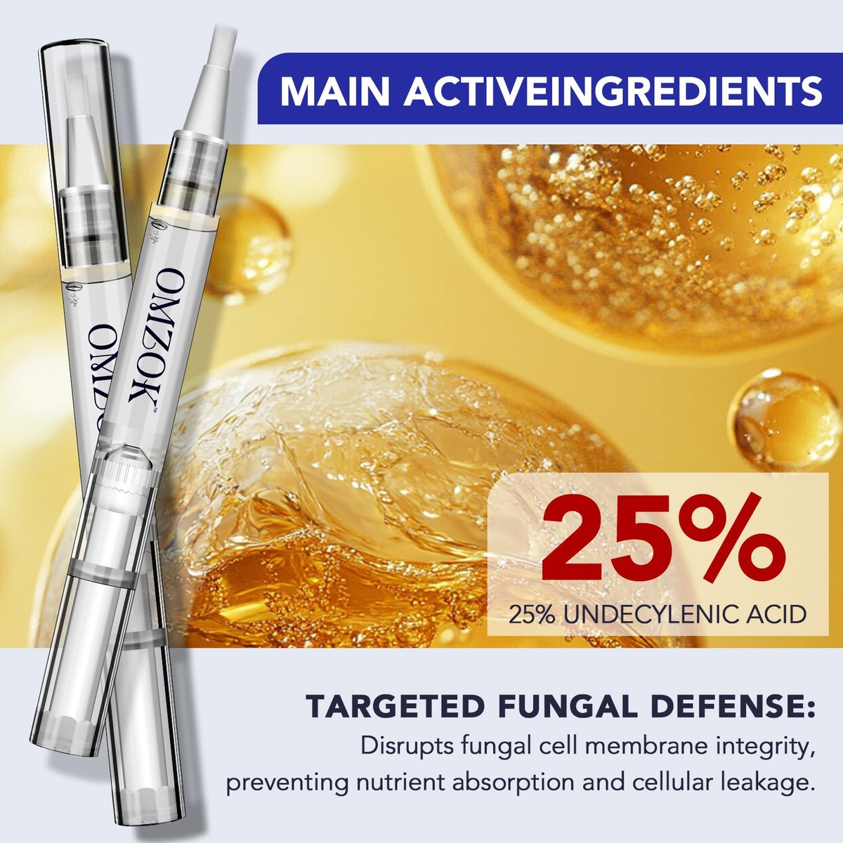 OMZOK Toenail Fungus Pen - 25% Undecylenic Acid & Tea Tree Oil Extra Strength Treatment for Damaged Nails - 5 Pens Avelisse