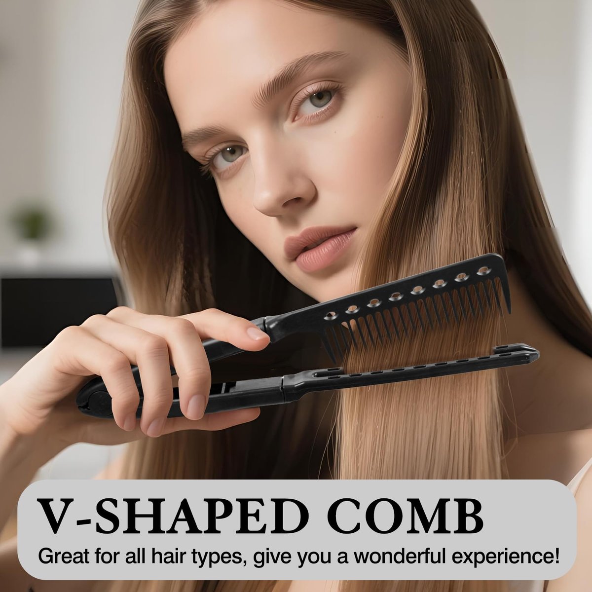 Heat-Safe V-Shaped Hair Straightening Comb – Tangle-Free Styling Tool for Flat Irons & Curling Wands, Travel-Ready, 2-Pack (Black, Plastic) - görsel 12