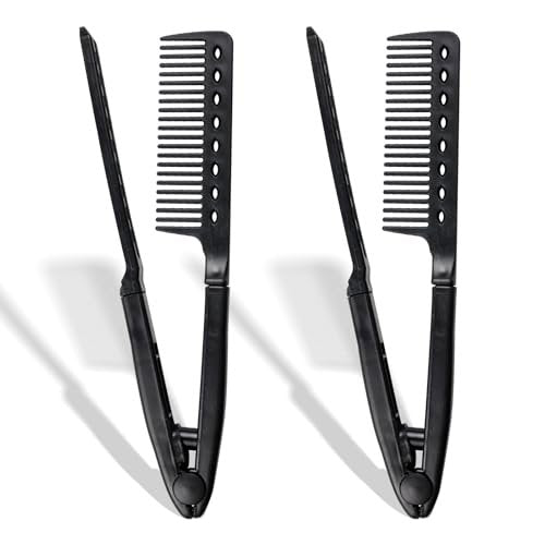 Heat-Safe V-Shaped Hair Straightening Comb – Tangle-Free Styling Tool for Flat Irons & Curling Wands, Travel-Ready, 2-Pack (Black, Plastic) - görsel 1