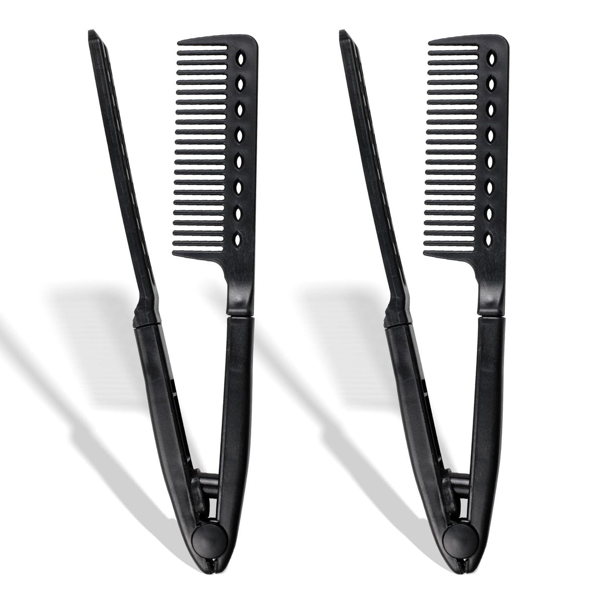 Heat-Safe V-Shaped Hair Straightening Comb – Tangle-Free Styling Tool for Flat Irons & Curling Wands, Travel-Ready, 2-Pack (Black, Plastic) - görsel 2
