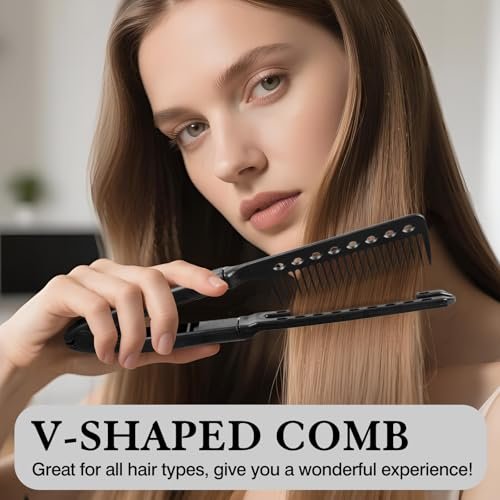 Heat-Safe V-Shaped Hair Straightening Comb – Tangle-Free Styling Tool for Flat Irons & Curling Wands, Travel-Ready, 2-Pack (Black, Plastic) - görsel 11