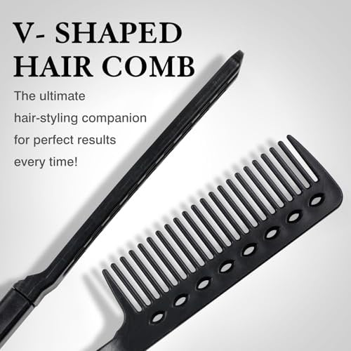 Heat-Safe V-Shaped Hair Straightening Comb – Tangle-Free Styling Tool for Flat Irons & Curling Wands, Travel-Ready, 2-Pack (Black, Plastic) - görsel 3