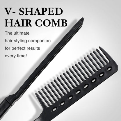 Heat-Safe V-Shaped Hair Straightening Comb – Tangle-Free Styling Tool for Flat Irons & Curling Wands, Travel-Ready, 2-Pack (Black, Plastic)