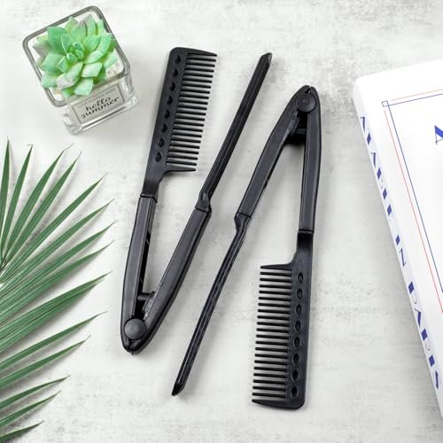 Heat-Safe V-Shaped Hair Straightening Comb – Tangle-Free Styling Tool for Flat Irons & Curling Wands, Travel-Ready, 2-Pack (Black, Plastic) - görsel 13