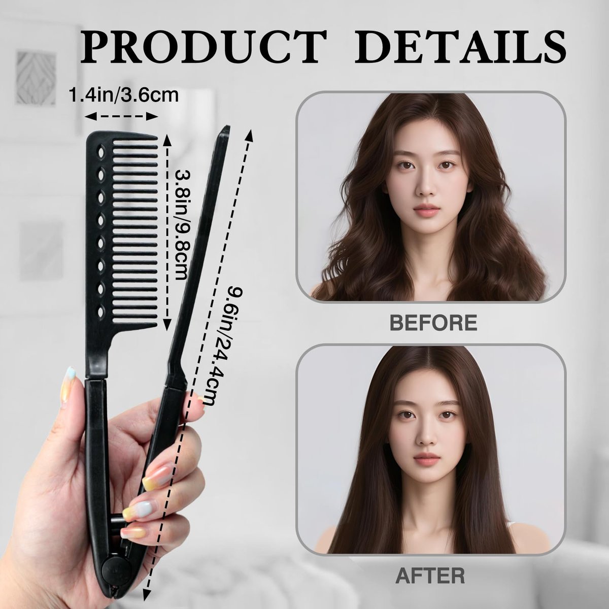 Heat-Safe V-Shaped Hair Straightening Comb – Tangle-Free Styling Tool for Flat Irons & Curling Wands, Travel-Ready, 2-Pack (Black, Plastic) - görsel 8