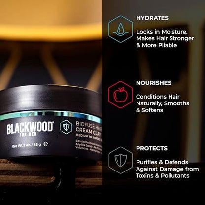 Blackwood For Men BioFuse Hair Cream Clay - Matte Finish, Medium to Strong Hold, Natural Styling Aid, 3 oz