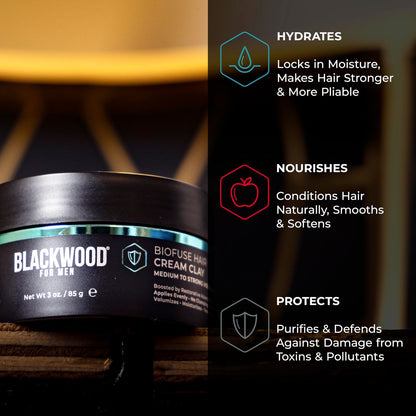 Blackwood For Men BioFuse Hair Cream Clay - Matte Finish, Medium to Strong Hold, Natural Styling Aid, 3 oz
