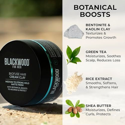 Blackwood For Men BioFuse Hair Cream Clay - Matte Finish, Medium to Strong Hold, Natural Styling Aid, 3 oz