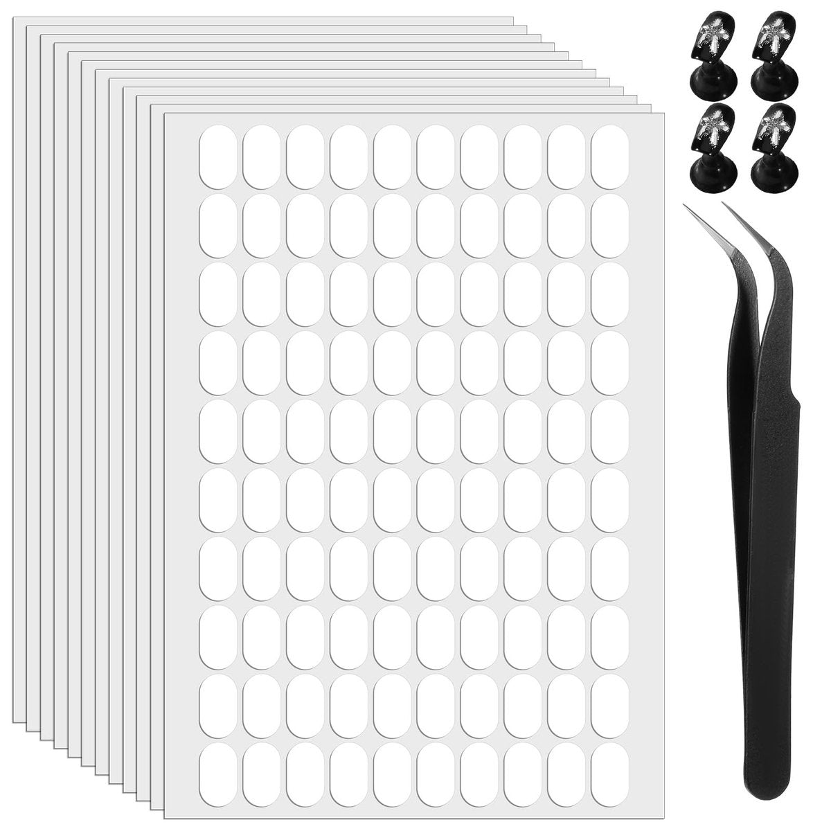 1200 Pcs Double Sided Adhesive Nail Tapes - Pre-Cut Press On Nail Sticky Tabs with Tweezer for Nail Art Display, Practice, and Color Chart Book Avelisse
