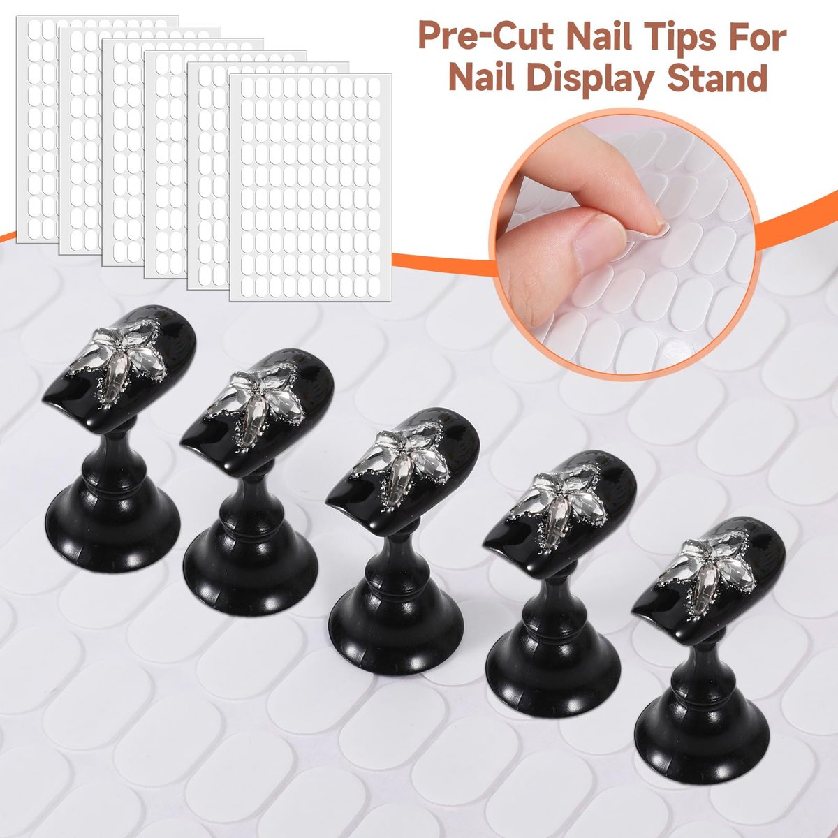 1200 Pcs Double Sided Adhesive Nail Tapes - Pre-Cut Press On Nail Sticky Tabs with Tweezer for Nail Art Display, Practice, and Color Chart Book Avelisse