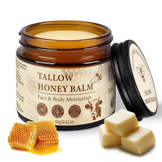 Tallow and Honey Balm for Face - Grass-Fed Beef Tallow & Raw Wild Honey Moisturizer for Face and Body, 2 Fl Oz