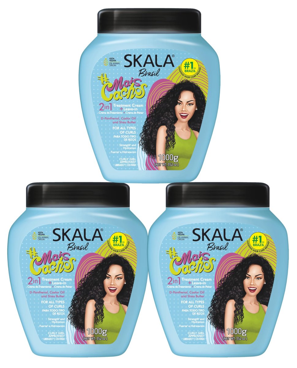 SKALA Mais Cachos Hydrates Curls 2-in-1 Conditioning Treatment Cream & Cream to Comb for Curly Hair, Eliminates Frizz (35.2 oz, Pack of 3) Avelisse