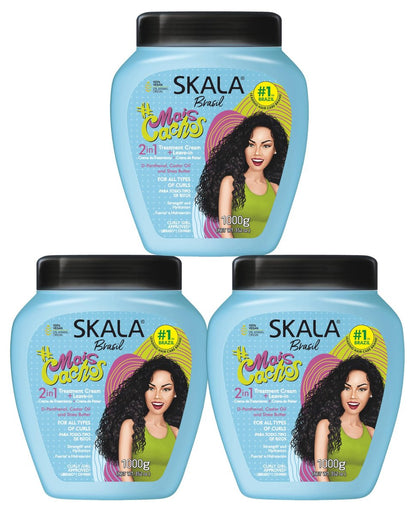 SKALA Mais Cachos Hydrates Curls 2-in-1 Conditioning Treatment Cream & Cream to Comb for Curly Hair, Eliminates Frizz (35.2 oz, Pack of 3) Avelisse