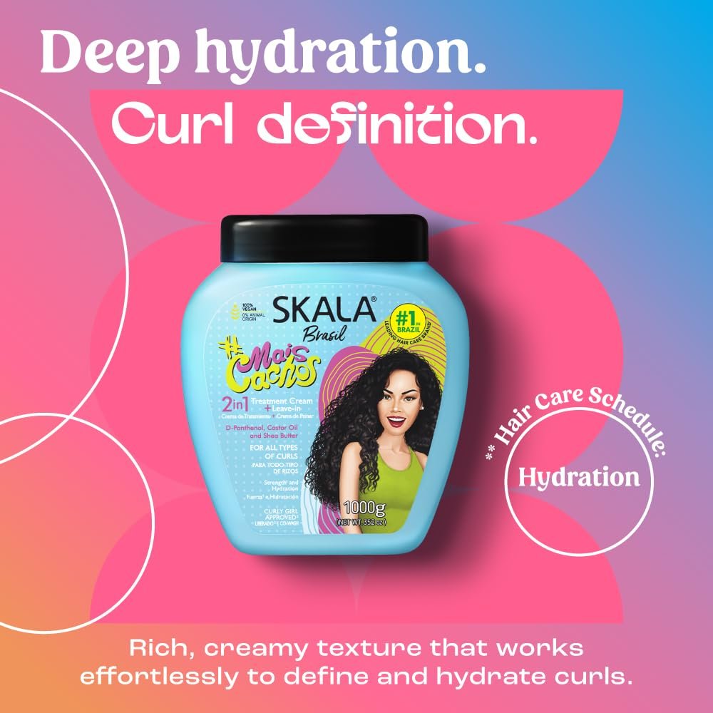 SKALA Mais Cachos Hydrates Curls 2-in-1 Conditioning Treatment Cream & Cream to Comb for Curly Hair, Eliminates Frizz (35.2 oz, Pack of 3) Avelisse