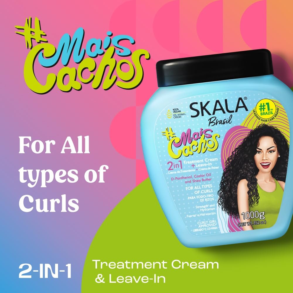 SKALA Mais Cachos Hydrates Curls 2-in-1 Conditioning Treatment Cream & Cream to Comb for Curly Hair, Eliminates Frizz (35.2 oz, Pack of 3) Avelisse