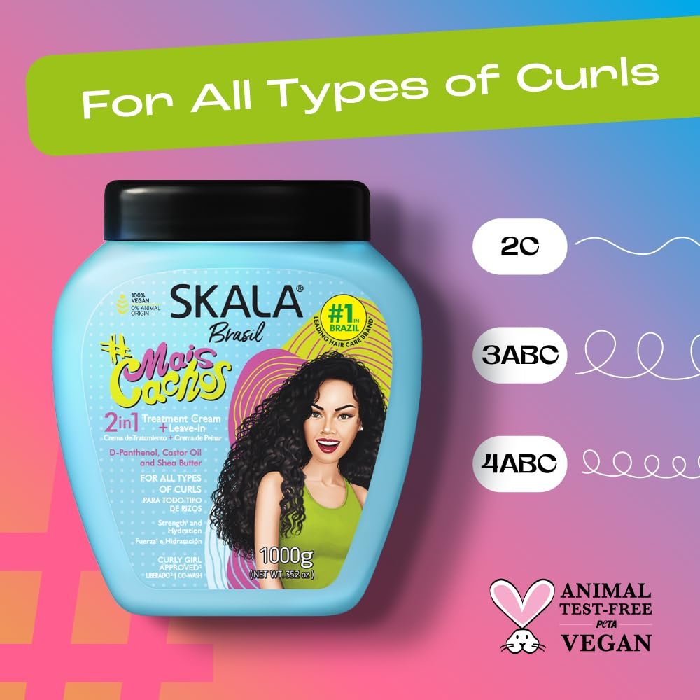 SKALA Mais Cachos Hydrates Curls 2-in-1 Conditioning Treatment Cream & Cream to Comb for Curly Hair, Eliminates Frizz (35.2 oz, Pack of 3) Avelisse