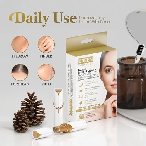 Gentle Facial Hair Remover for Women – Painless Peach Fuzz, Lip & Chin Hair Removal – USB Rechargeable Epilator Avelisse