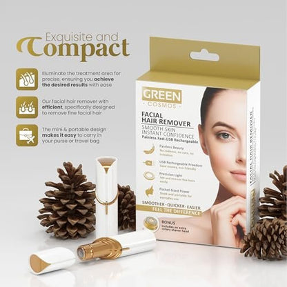 Gentle Facial Hair Remover for Women – Painless Peach Fuzz, Lip & Chin Hair Removal – USB Rechargeable Epilator Avelisse