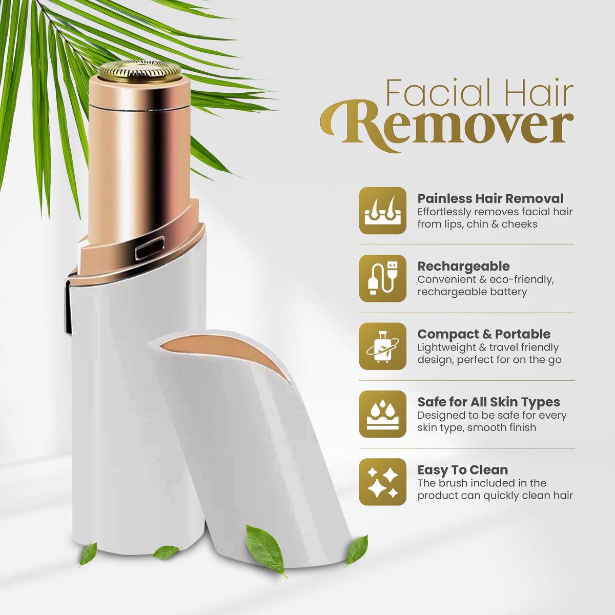 Gentle Facial Hair Remover for Women – Painless Peach Fuzz, Lip & Chin Hair Removal – USB Rechargeable Epilator Avelisse