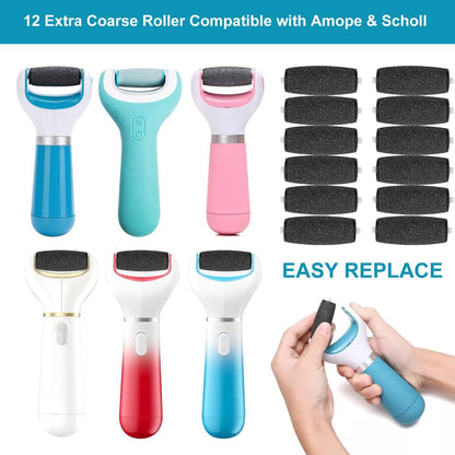 12 Extra Coarse Replacement Rollers for Amope Pedi Perfect Electric Foot File - Diamond Crystal Refills, Remove Callous and Dead Skin (Pack of 12)