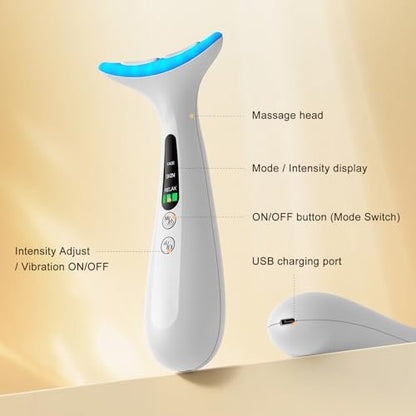 AZMAVO Facial and Neck Massager - Skin Lifting & Firming, Wrinkle & Dark Circle Reducer - Home Skin Care Sculpting Tool - Milky White Avelisse