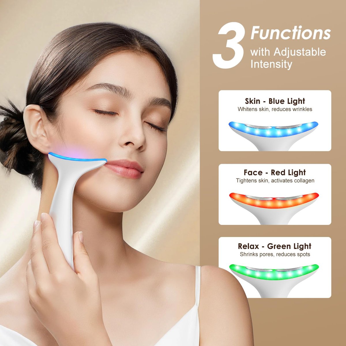 AZMAVO Facial and Neck Massager - Skin Lifting & Firming, Wrinkle & Dark Circle Reducer - Home Skin Care Sculpting Tool - Milky White Avelisse