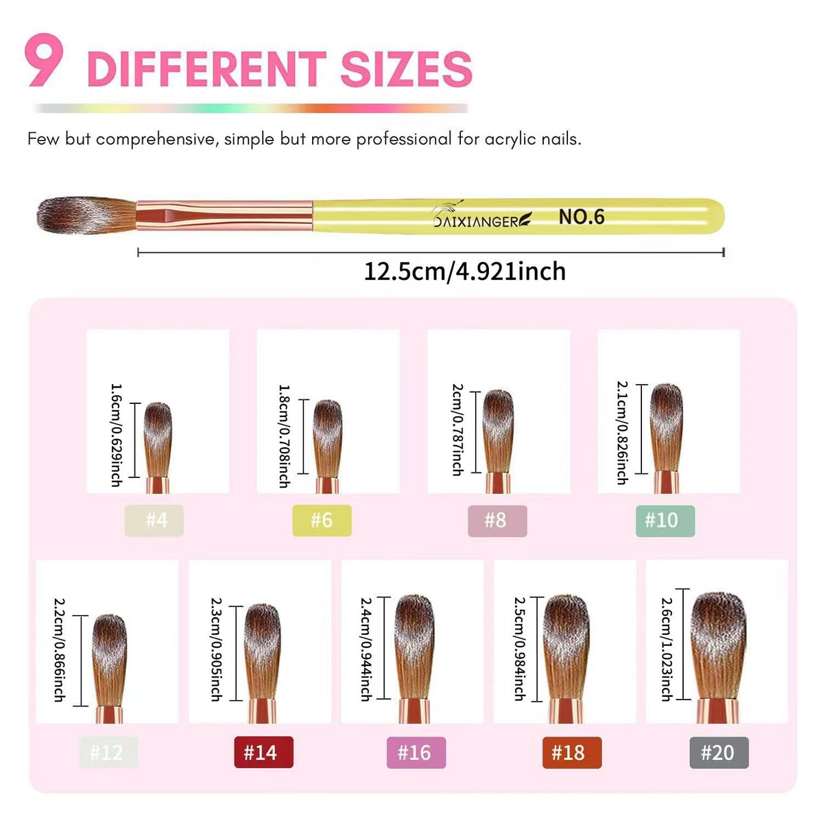 DAIXIANGER Acrylic Nail Brush Set - 9PCS Professional Nail Art Brushes for Acrylic Powder & 3D Carving, Premium Kit for DIY Home Salon - görsel 11