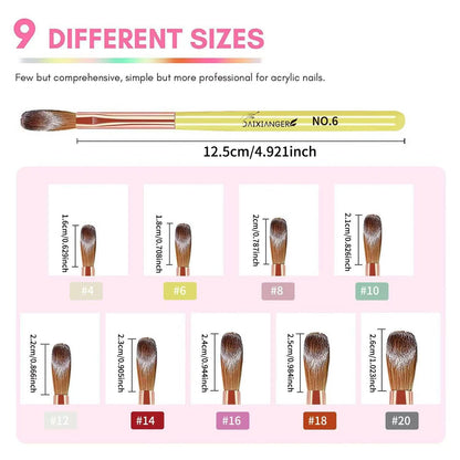 DAIXIANGER Acrylic Nail Brush Set - 9PCS Professional Nail Art Brushes for Acrylic Powder & 3D Carving, Premium Kit for DIY Home Salon