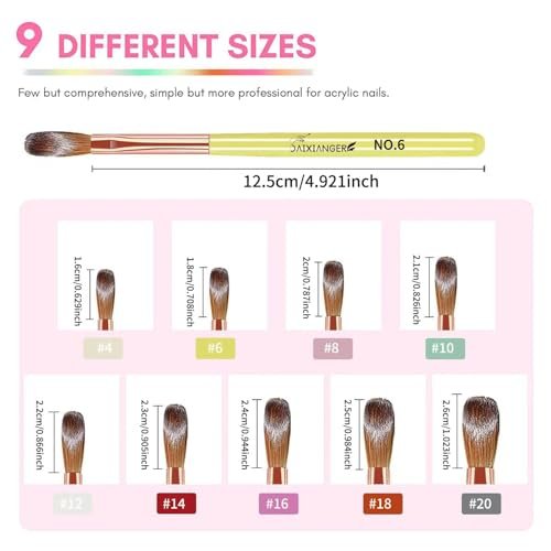 DAIXIANGER Acrylic Nail Brush Set - 9PCS Professional Nail Art Brushes for Acrylic Powder & 3D Carving, Premium Kit for DIY Home Salon - görsel 12