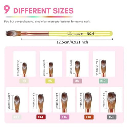 DAIXIANGER Acrylic Nail Brush Set - 9PCS Professional Nail Art Brushes for Acrylic Powder & 3D Carving, Premium Kit for DIY Home Salon