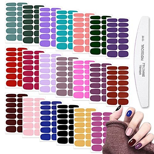 WOKOTO 20 Sheets Solid Color Nail Polish Strips - Self-Adhesive Nail Wraps, Full Nail Stickers for Women, Multi-Color Gel Strips Set with Nail File - görsel 2