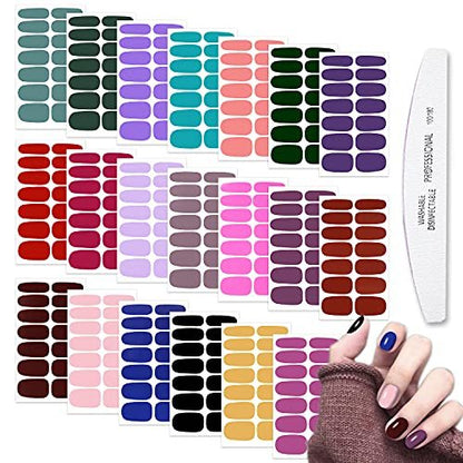 WOKOTO 20 Sheets Solid Color Nail Polish Strips - Self-Adhesive Nail Wraps, Full Nail Stickers for Women, Multi-Color Gel Strips Set with Nail File