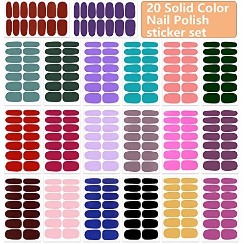 WOKOTO 20 Sheets Solid Color Nail Polish Strips - Self-Adhesive Nail Wraps, Full Nail Stickers for Women, Multi-Color Gel Strips Set with Nail File - görsel 4