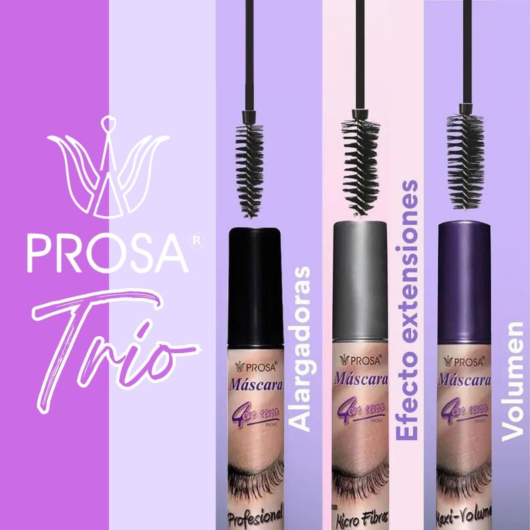 Prsa Mascara Set of 3: Microfibras, Profesional & MaxiVolumen – Waterproof, Lengthening & Volumizing Mascara Bundle Avelisse